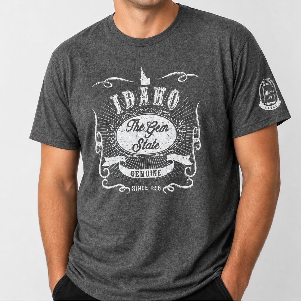 Mason Jar Label Idaho Gem State T-Shirt Gray Lightweight Med / XL / 4XL Unisex
